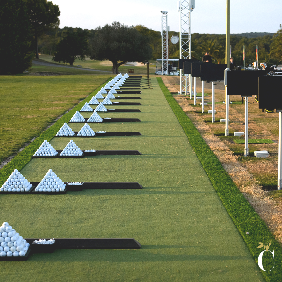 Las Colinas Spain driving range with pyramids of rangeballs